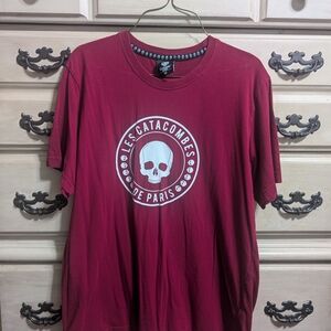 Men's Burgundy Graphic Skull T-Shirt -